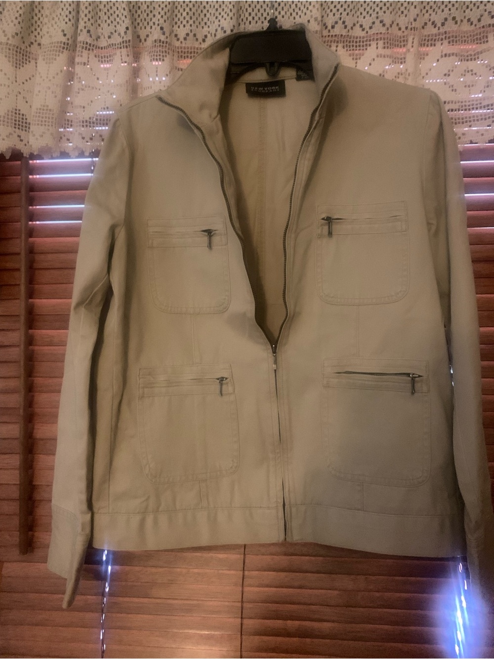New York & Company Beige Utility Zip Jacket